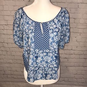 Abercrombie Kids Blue Flower Design Short Sleeve Blouse Size Extra Large Kids